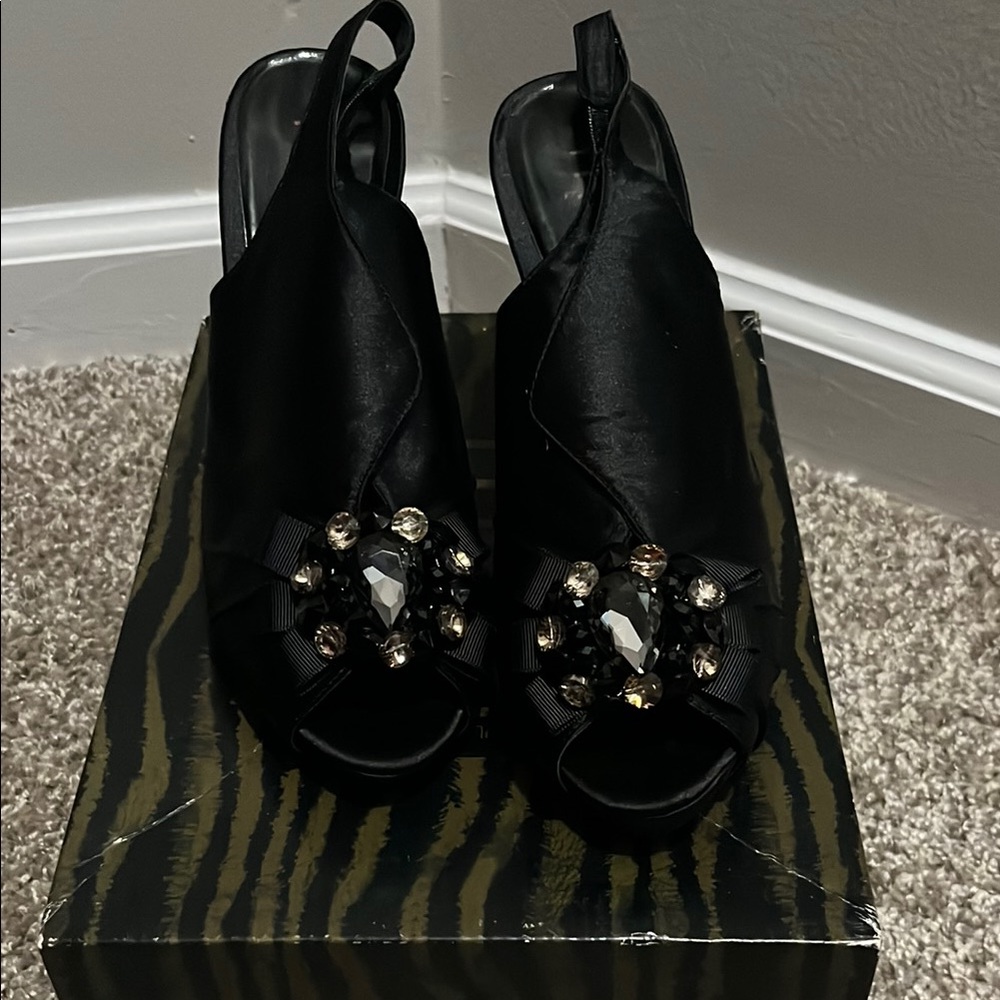 Moda Spana Black Heels with Jewel Accents